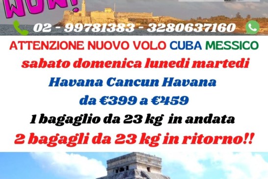 Volo diretto da Cuba per Messico Havana Cancun Havana